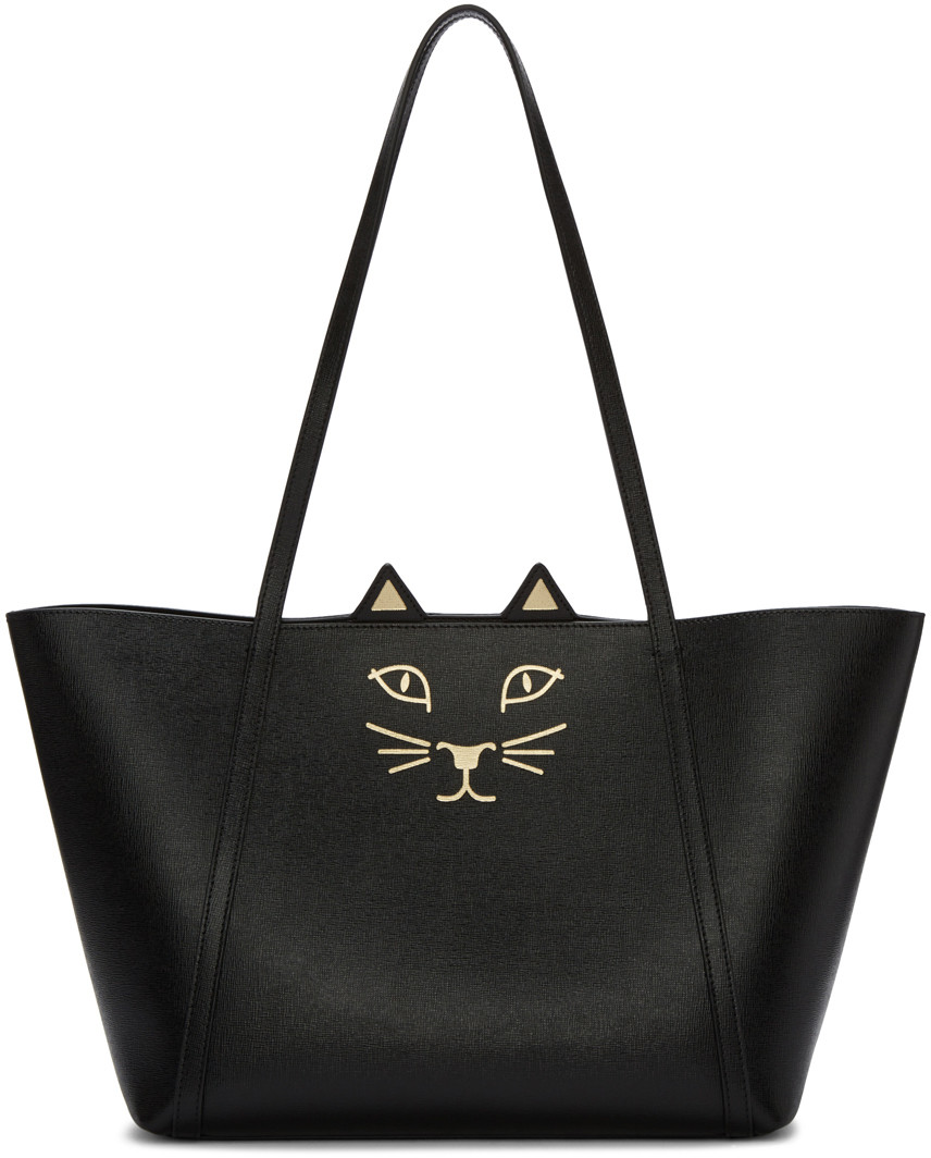 Charlotte Olympia 'Mini Feline Shopper' Saffiano Leather Tote In Black ...