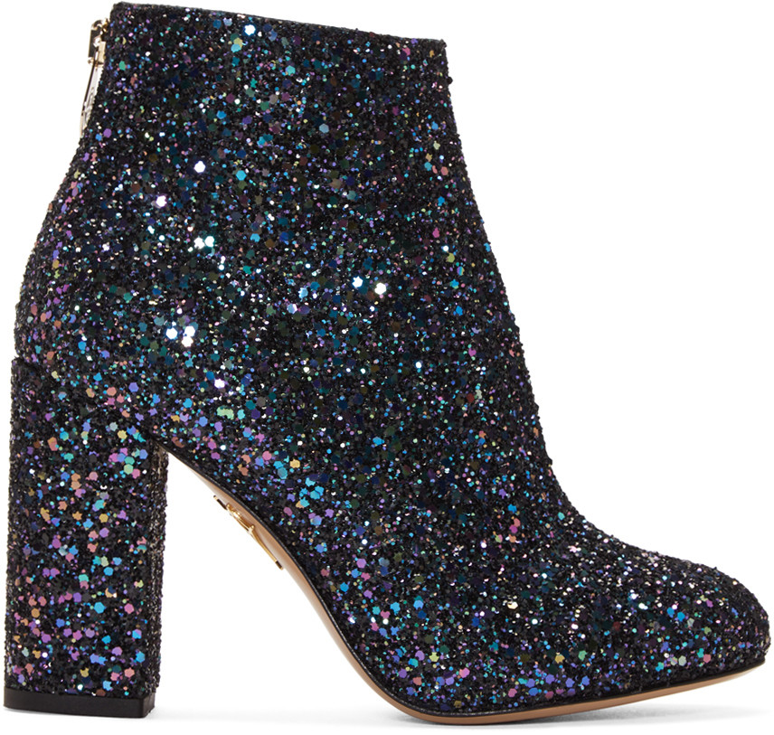 blue glitter block heels