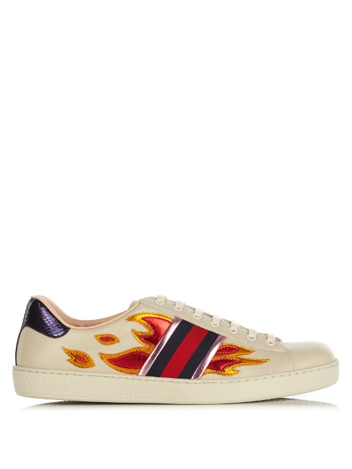 GUCCI 'NEW ACE FLAMES' SNEAKER WITH GENUINE SNAKESKIN DETAIL (MEN ...