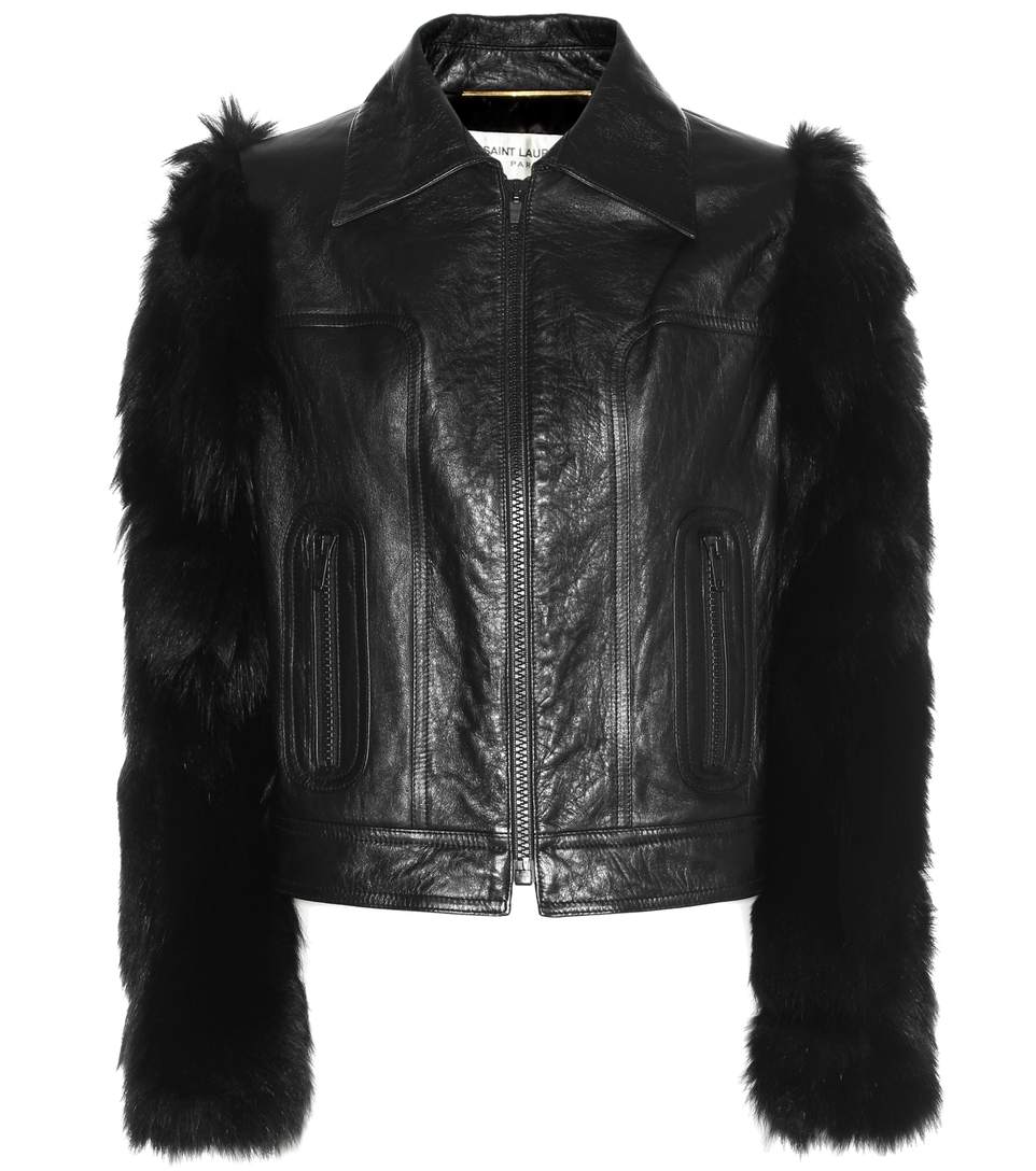 SAINT LAURENT FUR-SLEEVED LEATHER JACKET, EERO | ModeSens