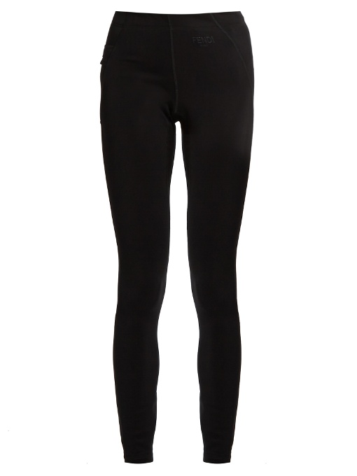 FENDI FLEECELINED BASELAYER SKI LEGGINGS, BLACK ModeSens