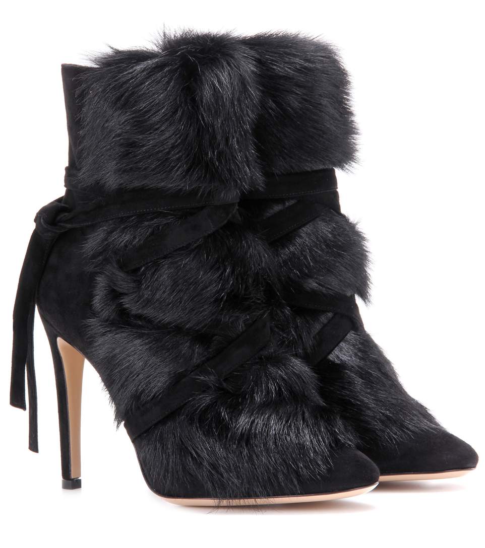 GIANVITO ROSSI WOMAN SHEARLING-TRIMMED SUEDE ANKLE BOOTS BLACK | ModeSens