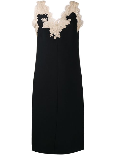 VALENTINO LACE-TRIMMED VIRGIN WOOL AND SILK DRESS, BLACK | ModeSens