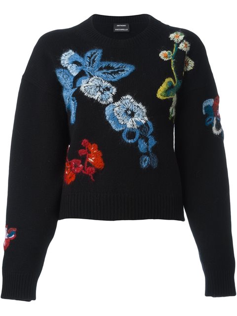 ANTHONY VACCARELLO EMBROIDERED WOOL AND CASHMERE SWEATER, BLACK | ModeSens