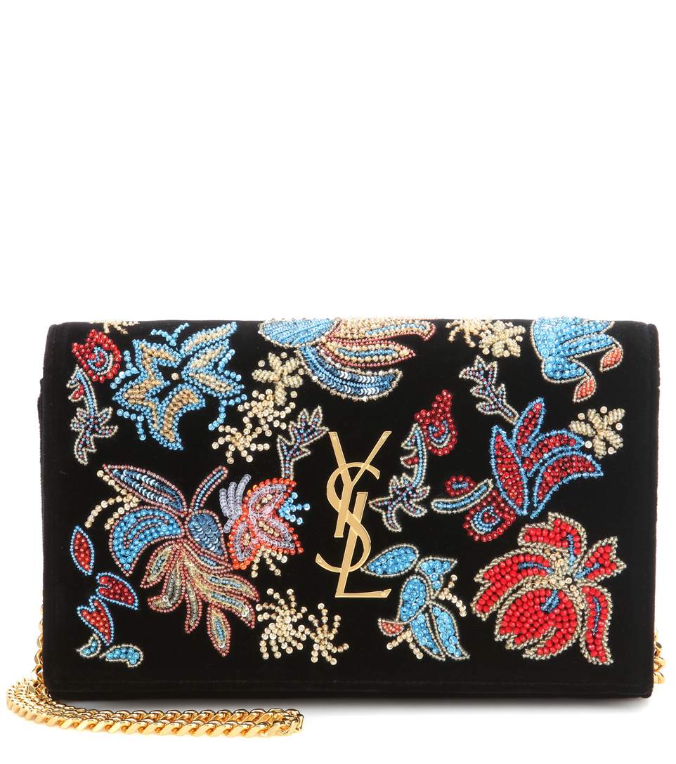 SAINT LAURENT CLASSIC MEDIUM KATE MONOGRAM EMBELLISHED VELVET SHOULDER ...