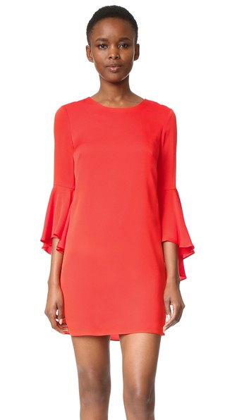 MILLY THREE-QUARTERS RUFFLED SLEEVES DRESS, FLAME | ModeSens