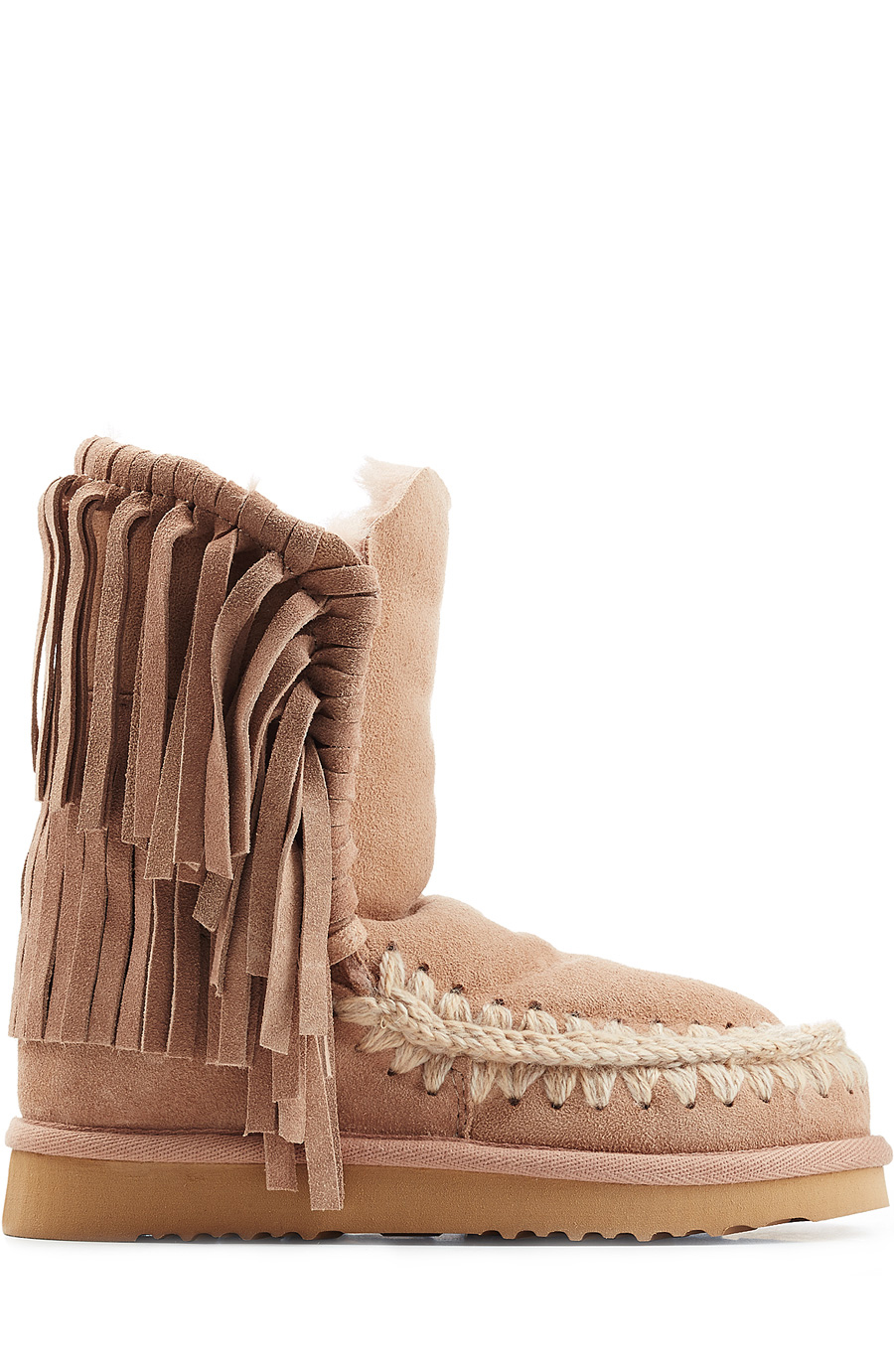 MOU Eskimo Short Sheepskin Boots With Fringe in Camel | ModeSens