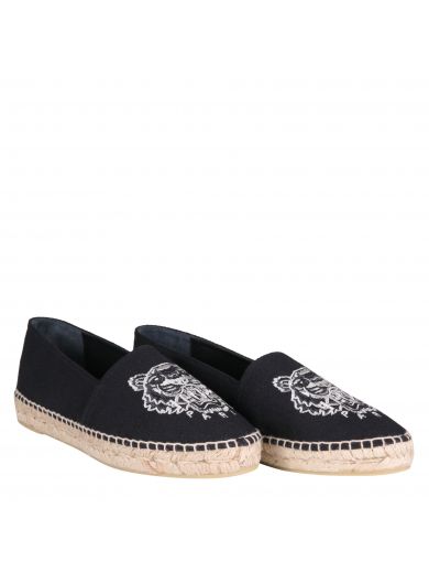 KENZO Tiger-Embroidered Canvas Espadrilles in Black | ModeSens