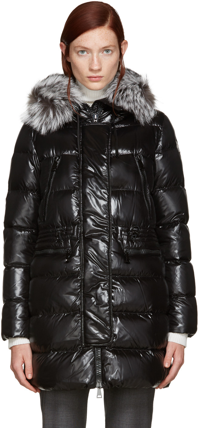 MONCLER APHROTITI SHINY QUILTED DOWN COAT W/FUR HOOD, BURGUNDY | ModeSens