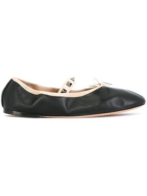 VALENTINO Black Velvet Rockstud Ballerina Flats in Nero | ModeSens