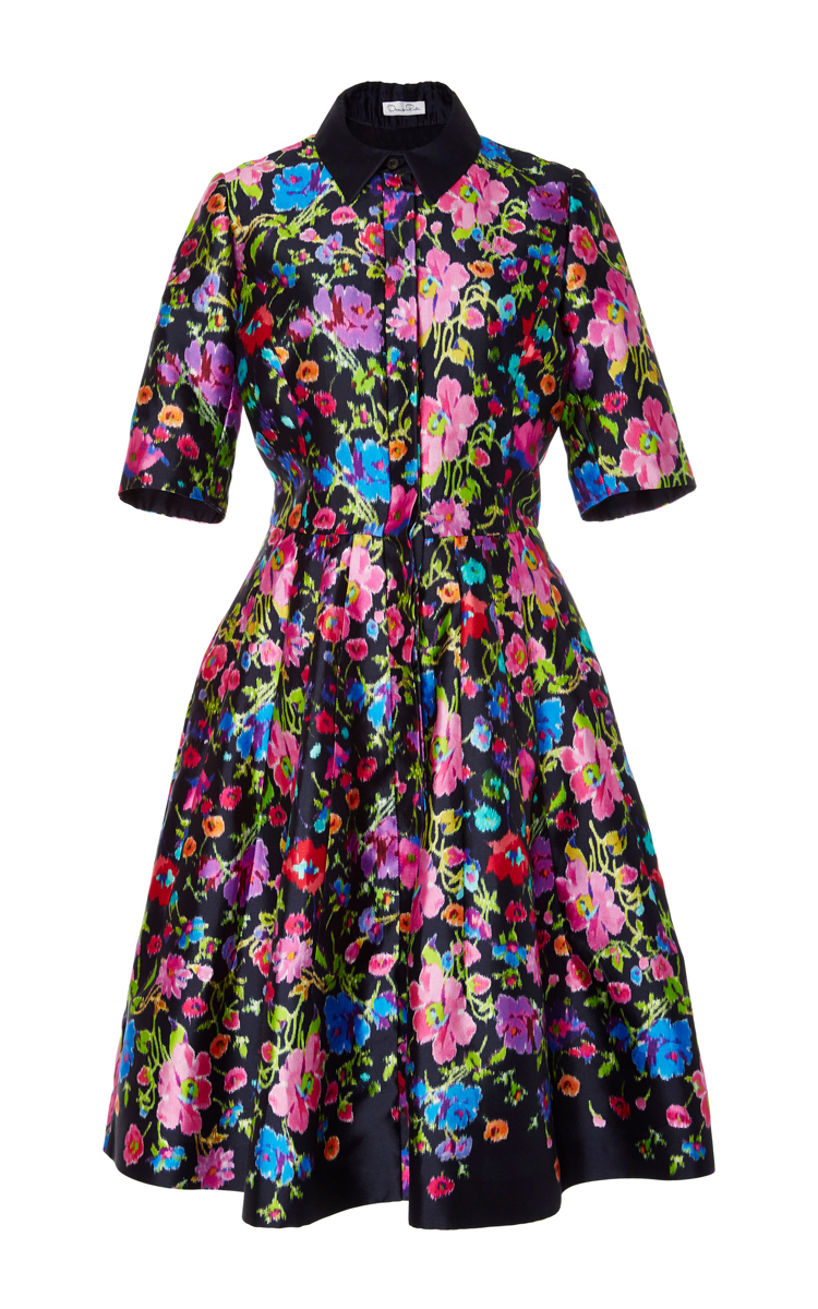 Oscar De La Renta Floral-Print Silk And Cotton-Blend Satin Dress In ...