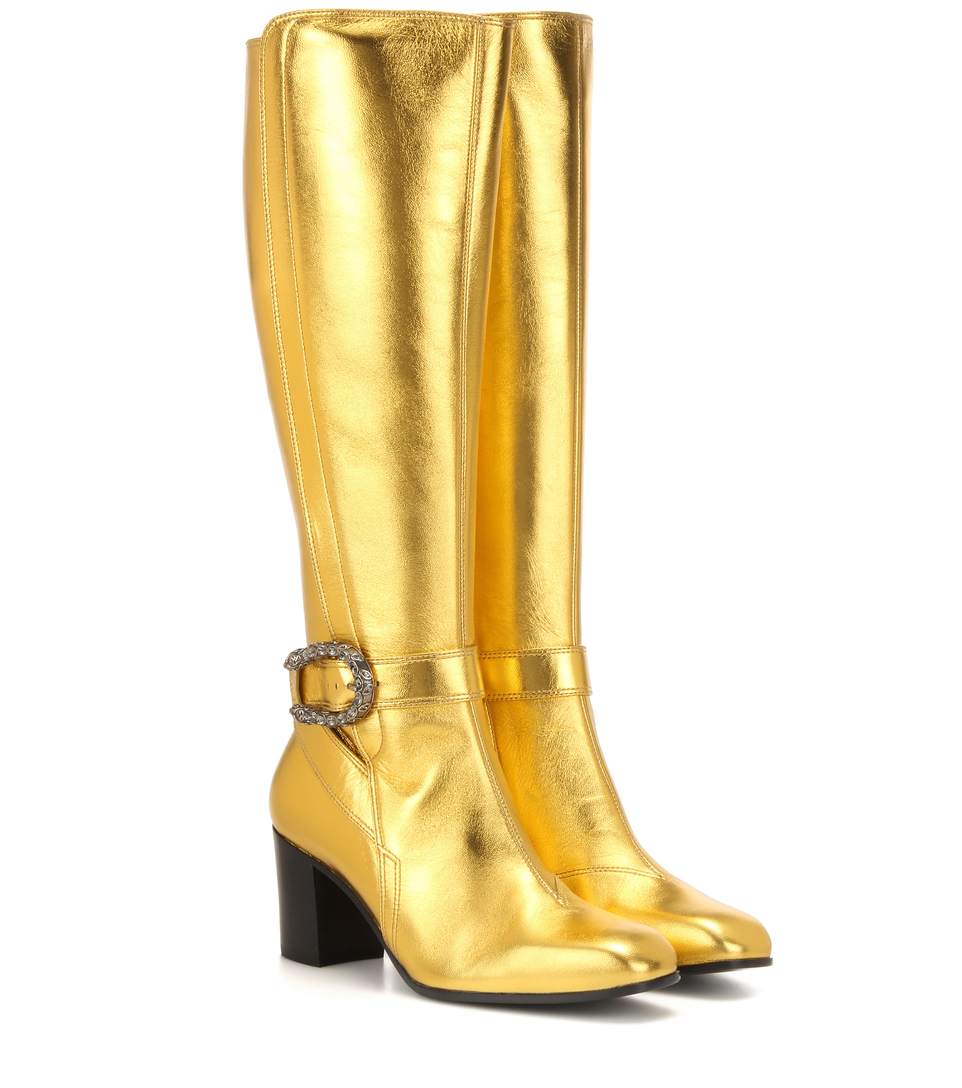 GUCCI METALLIC LEATHER KNEE BOOT, METALLIC GOLD LEATHER ModeSens