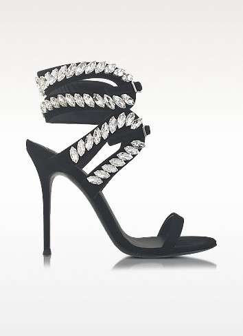 GIUSEPPE ZANOTTI STRAPPY CRYSTAL-EMBROIDERED SUEDE SANDALS, BLACK ...