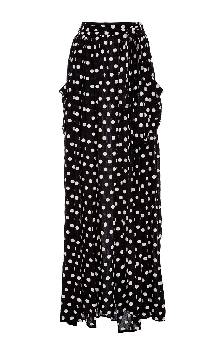 MARA HOFFMAN Polka-Dot Slit Maxi Skirt, Black/Cream in Polka Dot Black ...