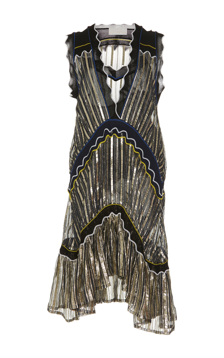 Peter Pilotto Metallic Pleated V-Neck Cocktail Minidress, Navy In Gold ...
