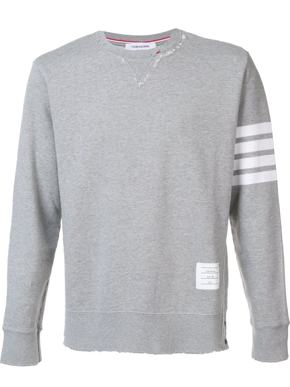 THOM BROWNE Classic Crewneck Sweatshirt With Striped-Sleeve, Light Gray ...