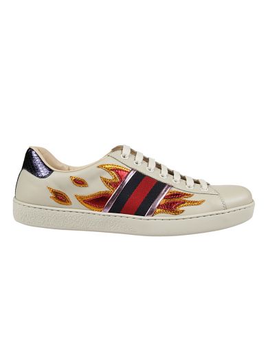 GUCCI 'NEW ACE FLAMES' SNEAKER WITH GENUINE SNAKESKIN DETAIL (MEN ...