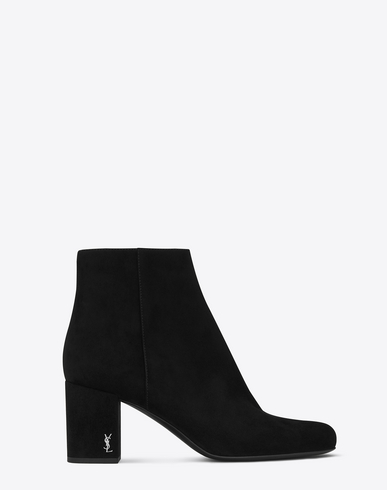 SAINT LAURENT BABIES 70 ANKLE BOOT IN BLACK SUEDE AND SILVER-TONED ...