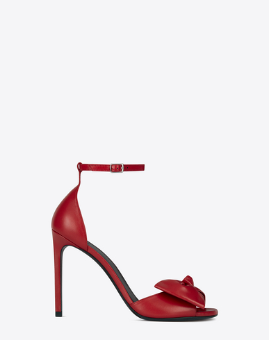 SAINT LAURENT CLASSIC JANE 105 ANKLE STRAP BOW SANDAL IN RED LEATHER ...