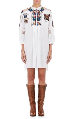 Valentino Embroidered Bishop-Sleeve Tunic Dress, White | ModeSens