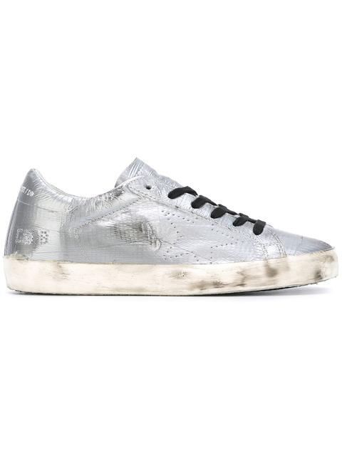 GOLDEN GOOSE SUPER STAR LOW-TOP LEATHER AND SUEDE TRAINERS, SILVER ...