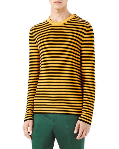 GUCCI Striped Knit Crewneck Sweater, Yellow/Black | ModeSens
