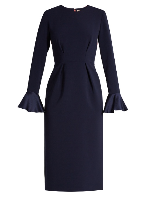 ROKSANDA Izumi Fluted-Sleeve Contrast-Back Crepe Dress in Navy | ModeSens
