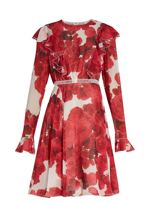 GIAMBATTISTA VALLI RUFFLED PRINTED SILK GEORGETTE DRESS, RED, RED WHITE ...