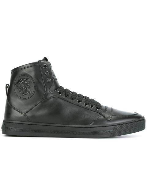 Versace Medusa Smooth Leather High Top Sneakers In Black | ModeSens