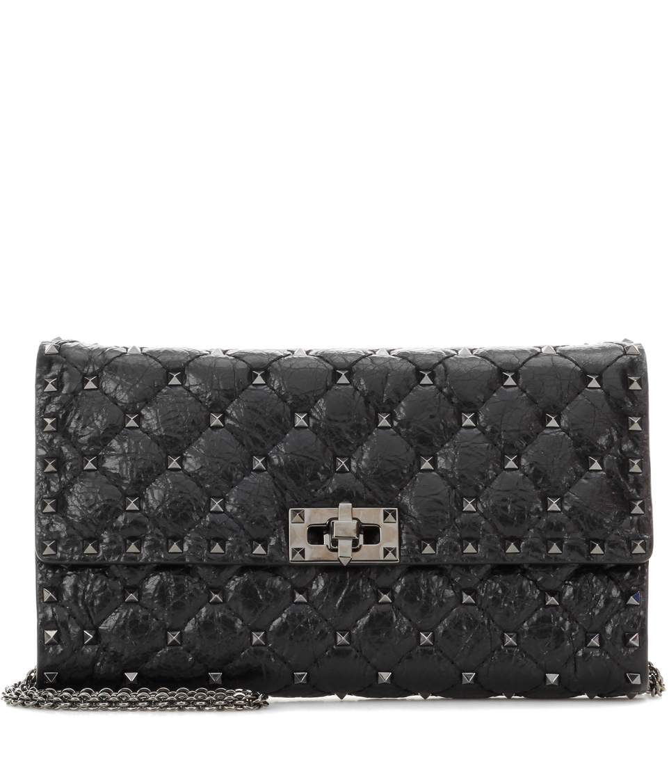 VALENTINO Rockstud Spike Leather Clutch in Llack | ModeSens