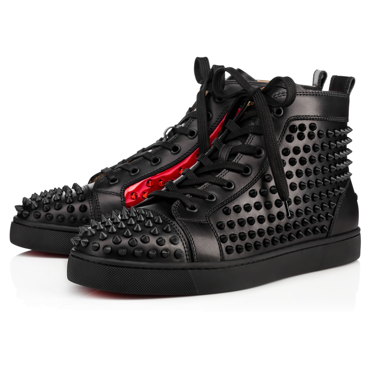 Christian Louboutin Louis Spikes Men&#39;S Flat Black/Pompei Leather - Men Shoes - | ModeSens