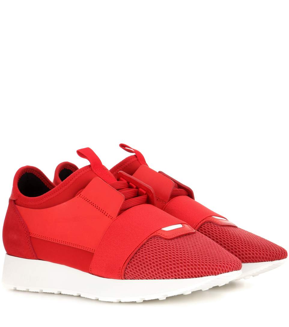 balenciaga race runners leather and mesh trainers