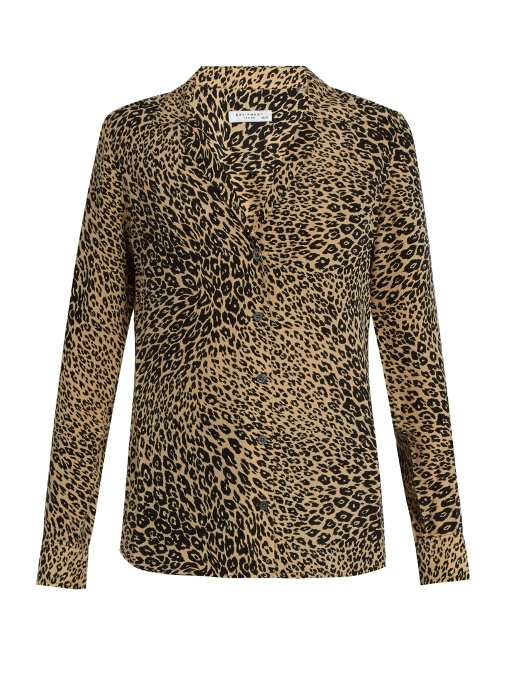 EQUIPMENT Adalyn Leopard-Print Silk Shirt in Black And Beige | ModeSens