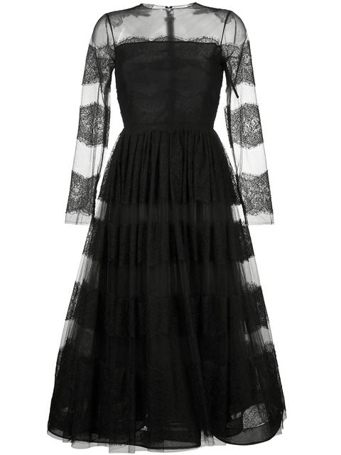 Valentino Long-Sleeve Chantilly Lace Dress, Black | ModeSens