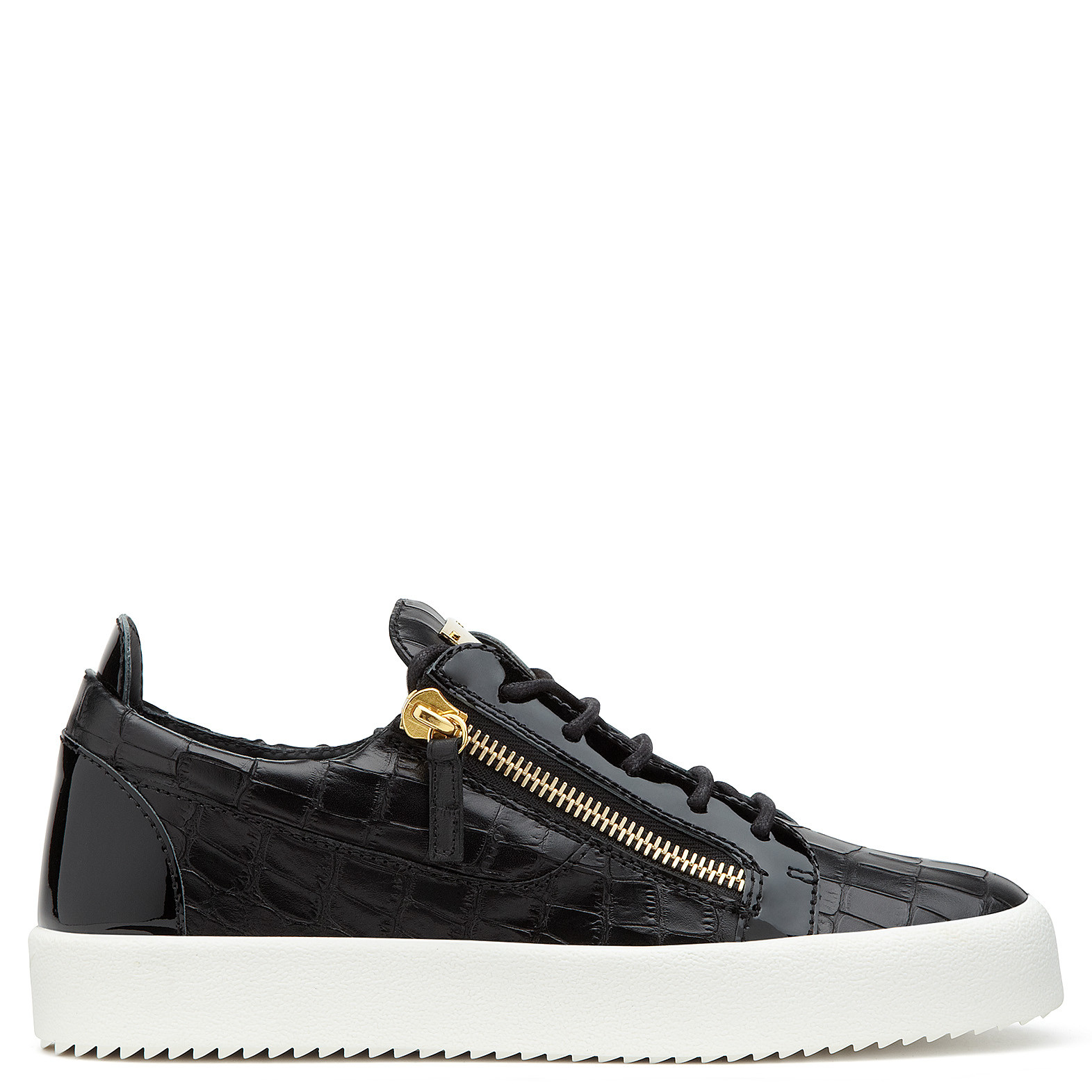 GIUSEPPE ZANOTTI CROC-EFFECT LEATHER SNEAKERS, BLACK | ModeSens