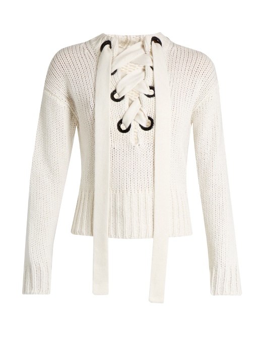 JOSEPH Chunky Cashmere Lace Up Sweater in Ivory | ModeSens