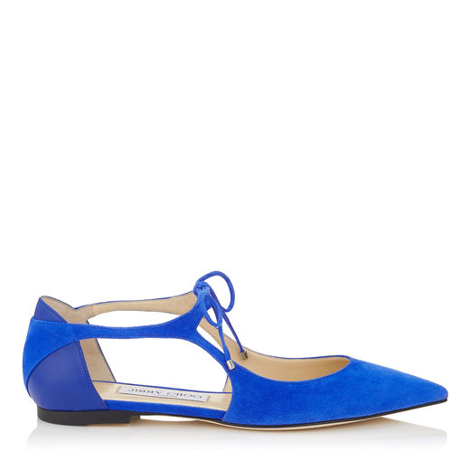 JIMMY CHOO VANESSA FLAT COBALT SUEDE AND NAPPA POINTY TOE FLATS, COBALT ...