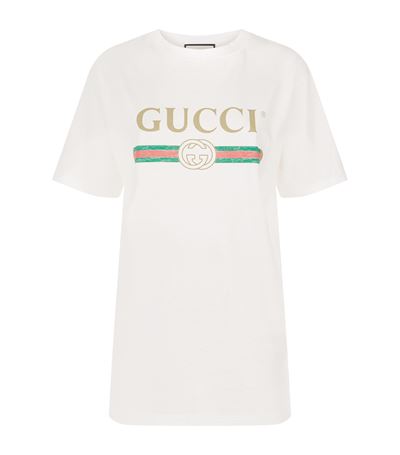 GUCCI WOMEN’S FADED LOGO FLORAL EMBROIDERED T-SHIRT IN WHITE | ModeSens