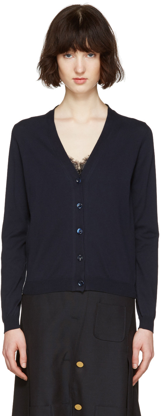 Maison Margiela Navy Gauge 14 Cardigan | ModeSens