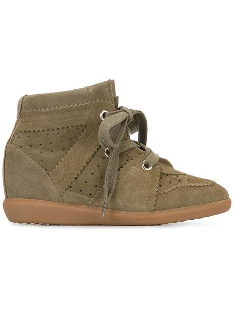 ISABEL MARANT Etoile 80Mm Bobby Suede Wedge Sneakers, Taupe in Khaki ...