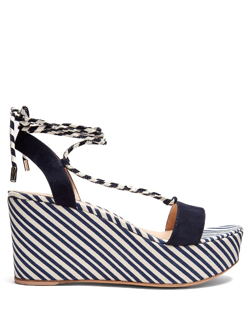 GIANVITO ROSSI Antibes Mid Suede Wedge Sandals in Navy | ModeSens