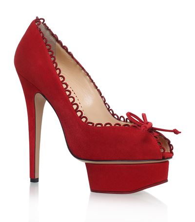 CHARLOTTE OLYMPIA Daphne Scalloped Suede Platform Pumps in Real Red ...