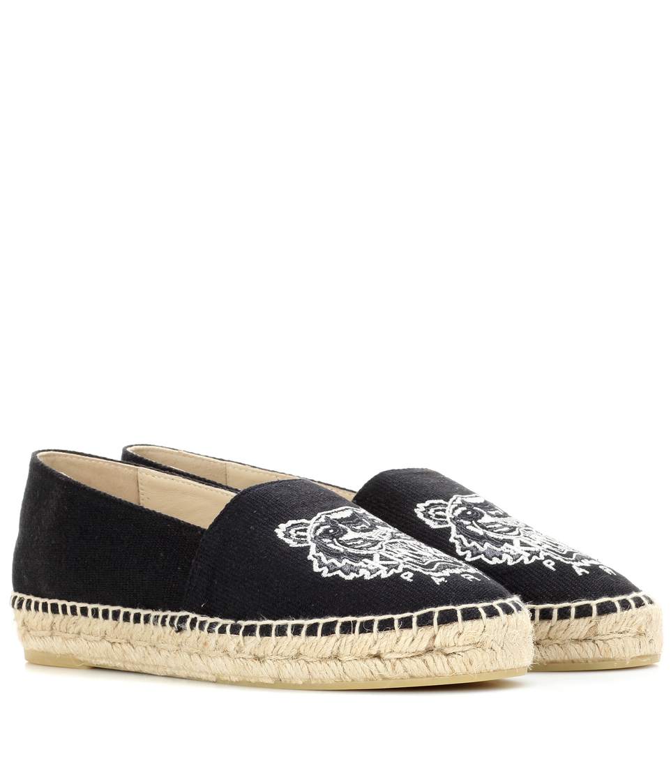 KENZO Tiger-Embroidered Canvas Espadrilles in Black | ModeSens