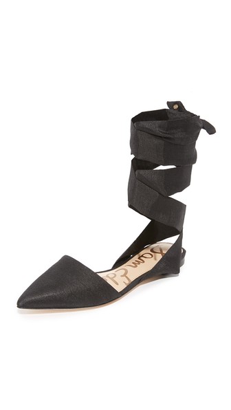 black ankle tie flats