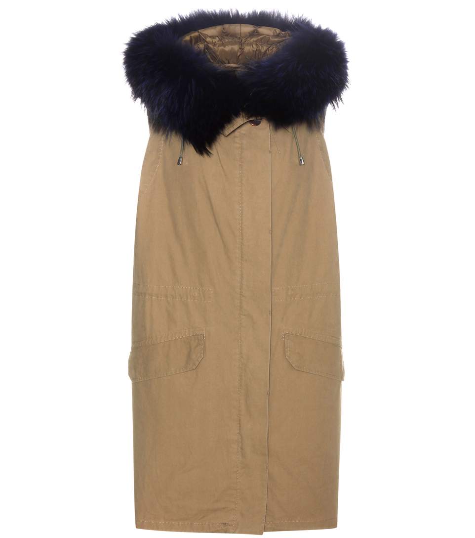 Yves Salomon Fur-Trimmed Cotton Vest In Amazoee | ModeSens