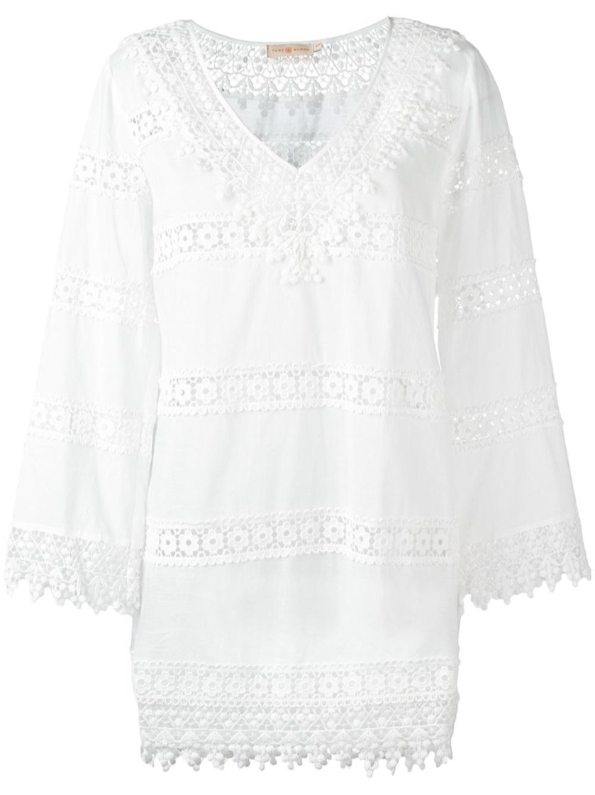 TORY BURCH FLORAL EMBROIDERED DETAIL DRESS, WHITE | ModeSens
