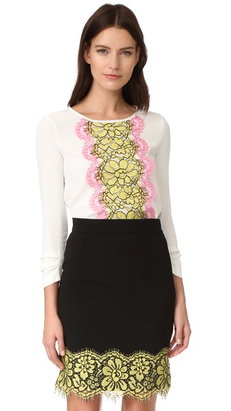 BOUTIQUE MOSCHINO Fantasy Long-Sleeve Lace-Trim Blouse, White | ModeSens