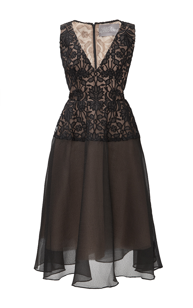 LELA ROSE ORNAMENTAL EMBROIDERED TULLE CIRCLE DRESS, BLACK ModeSens
