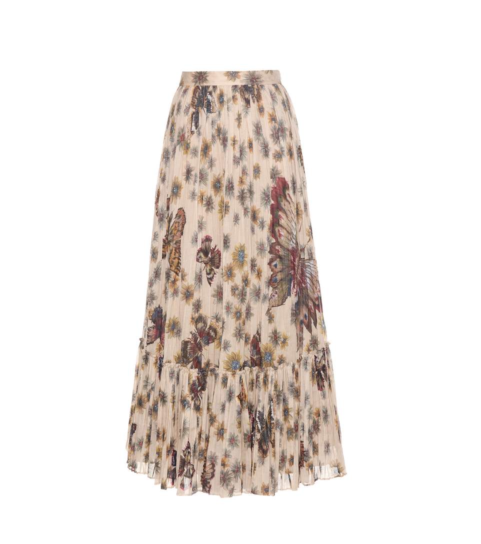 VALENTINO FLORAL- & BUTTERFLY-PRINT COTTON MAXI SKIRT, BEIGE | ModeSens