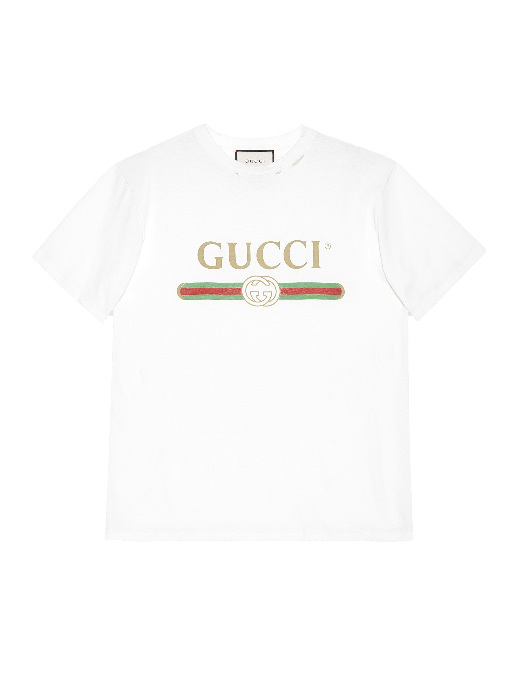 GUCCI Cotton Jersey T-Shirt W/ Imitation Print, White | ModeSens